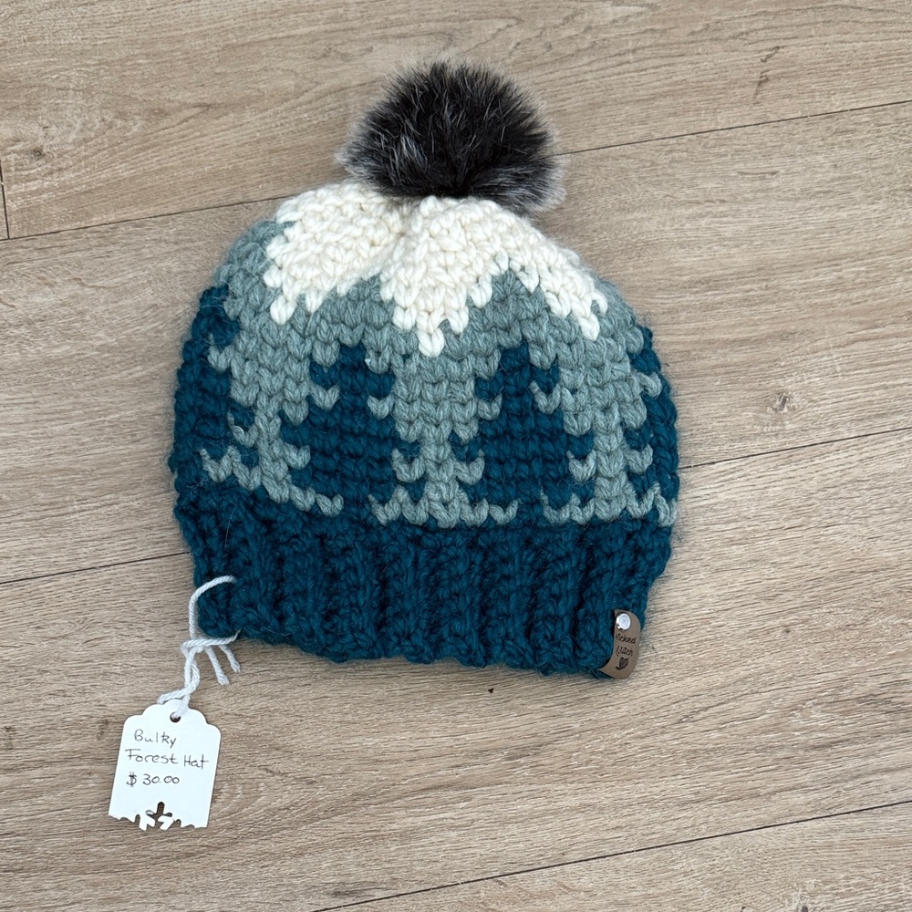 Cozy Knit Beanie with Pom-Pom - Blue and White